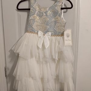 Formal pastel blue and gold girls dress size 10